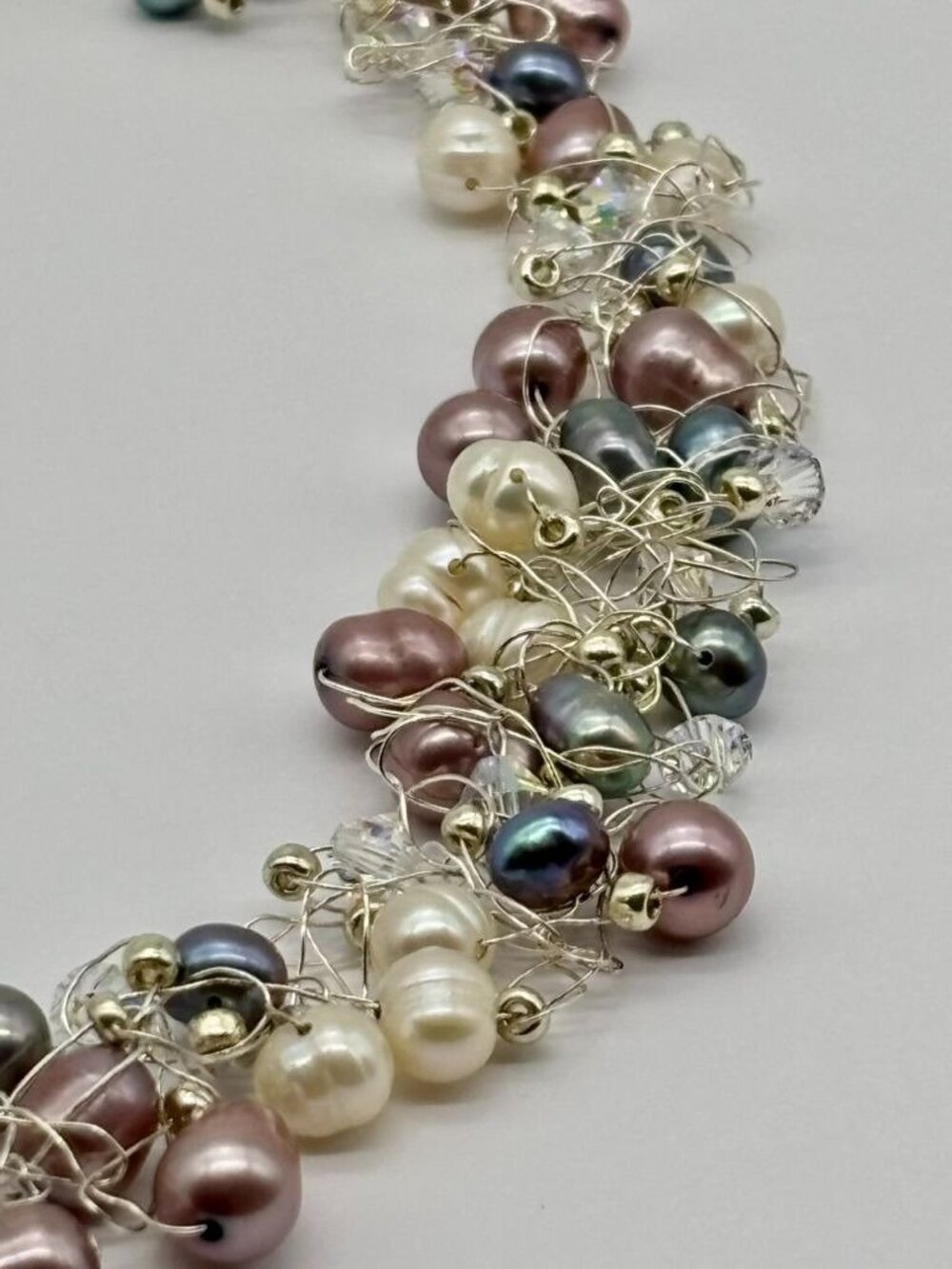 Artisan-Made Collar and Bracelet Set .999 Fine Silver Freshwater Pearls Crystals - Picture 13 of 15